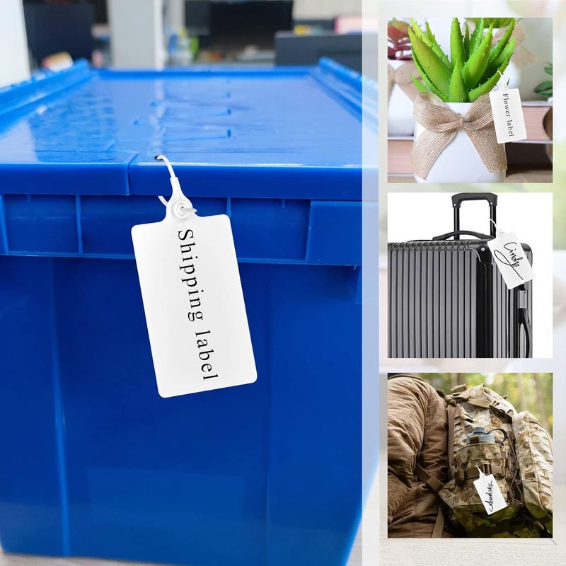 LeadSeals 100 Plastic Shipping Tags - Waterproof, Writable Labels for Security, Storage, Hanging - With Marker Pen (White) - Image 5